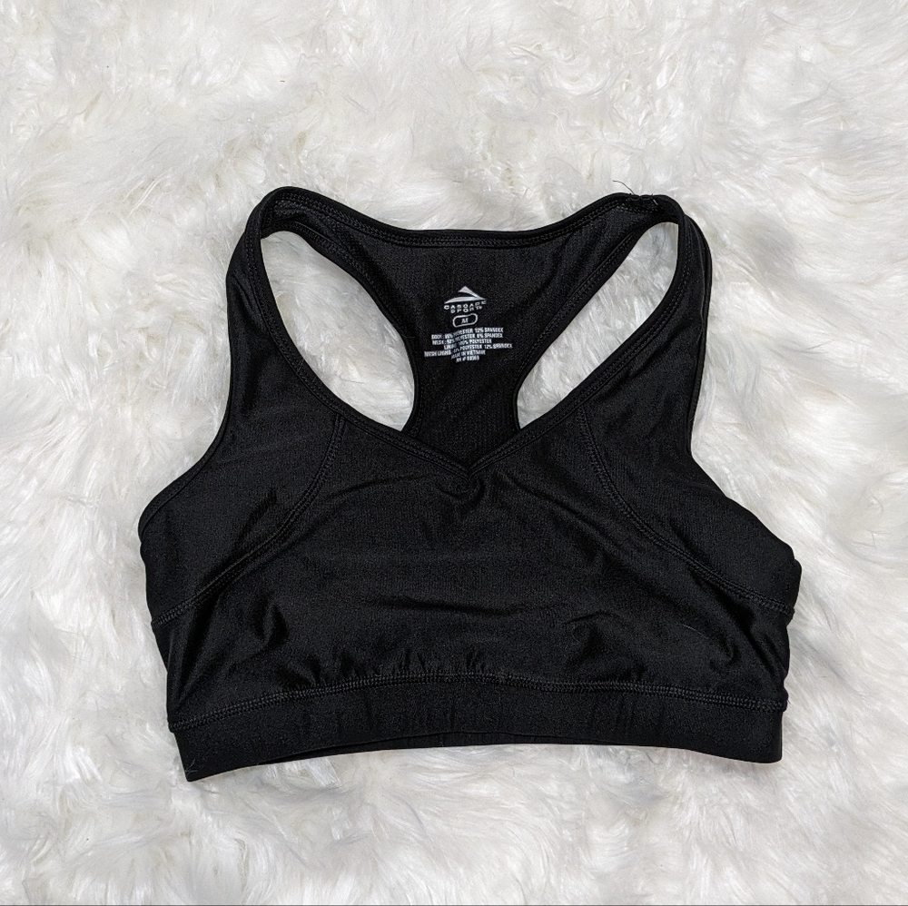 Cascade Sport Mesh Lined Breathable V-Neck Racerback Black Sports Bra Size‎ M